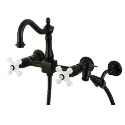 Clearance Heritage Wall Mount 8" Centerset Kitchen Faucet with Brass Sprayer Wall Mounted Kitchen Faucets|Faucets With Side Spray