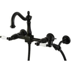 Heritage Wall Mount 8-Inch Centerset Kitchen Faucet with Brass Sprayer Wall Mounted Kitchen Faucets|Faucets With Side Spray