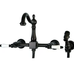 Heritage Wall Mount 8-Inch Centerset Kitchen Faucet with Brass Sprayer Wall Mounted Kitchen Faucets|Faucets With Side Spray