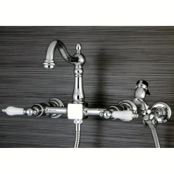 Heritage Wall Mount 8-Inch Centerset Kitchen Faucet with Brass Sprayer Wall Mounted Kitchen Faucets|Faucets With Side Spray