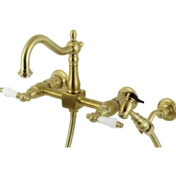 Heritage Wall Mount 8-Inch Centerset Kitchen Faucet with Brass Sprayer Wall Mounted Kitchen Faucets|Faucets With Side Spray
