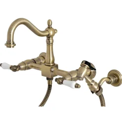 Heritage Wall Mount 8-Inch Centerset Kitchen Faucet with Brass Sprayer Wall Mounted Kitchen Faucets|Faucets With Side Spray