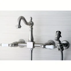 Heritage Wall Mount 8-Inch Centerset Kitchen Faucet with Brass Sprayer Wall Mounted Kitchen Faucets|Faucets With Side Spray