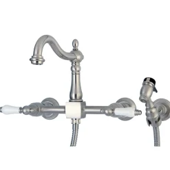 Heritage Wall Mount 8-Inch Centerset Kitchen Faucet with Brass Sprayer Wall Mounted Kitchen Faucets|Faucets With Side Spray