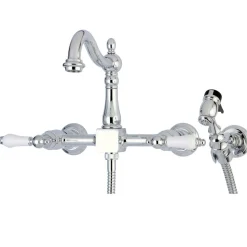 Heritage Wall Mount 8-Inch Centerset Kitchen Faucet with Brass Sprayer Wall Mounted Kitchen Faucets|Faucets With Side Spray