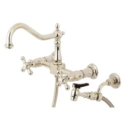 Best Heritage 8" Wall Mount Kitchen Faucet with Brass Sprayer Wall Mounted Kitchen Faucets