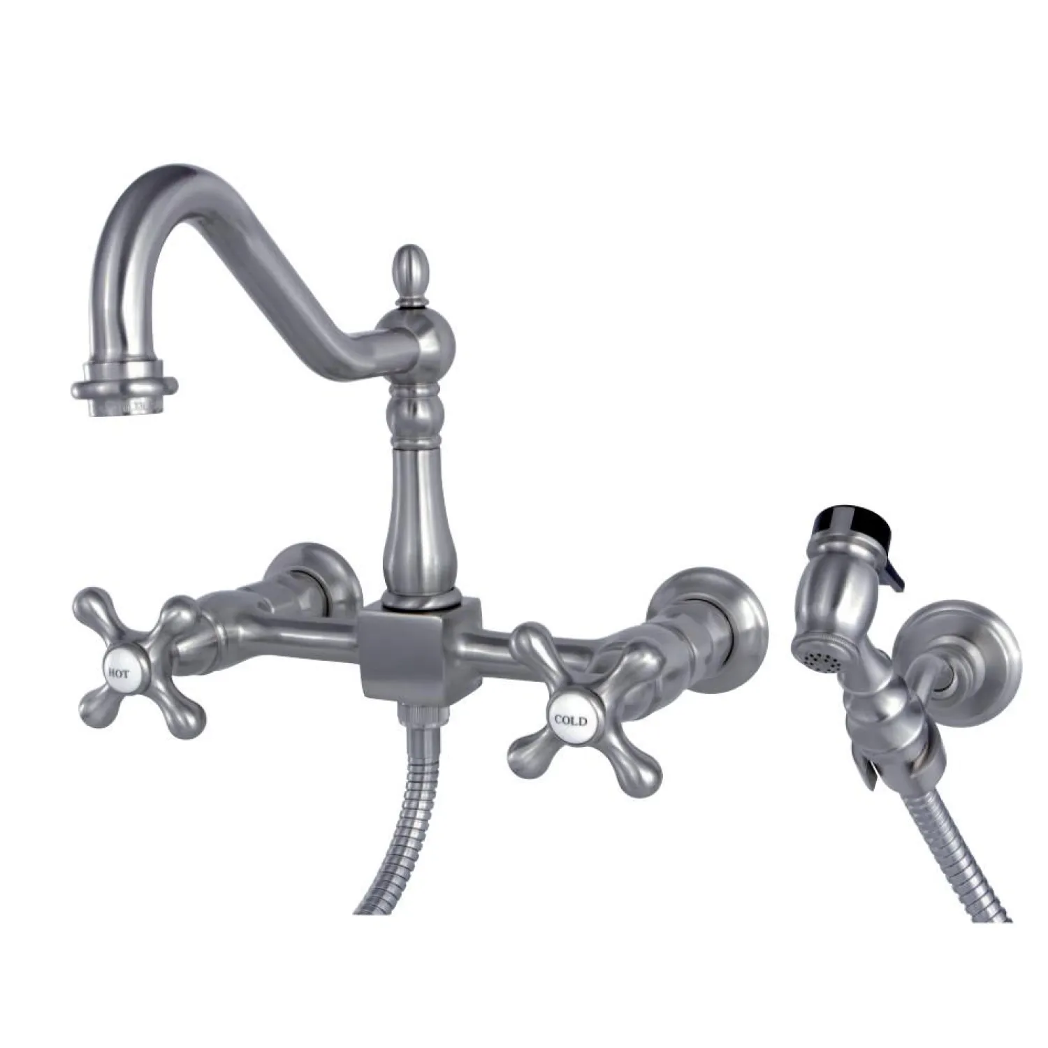 Best Heritage 8" Wall Mount Kitchen Faucet with Brass Sprayer Wall Mounted Kitchen Faucets