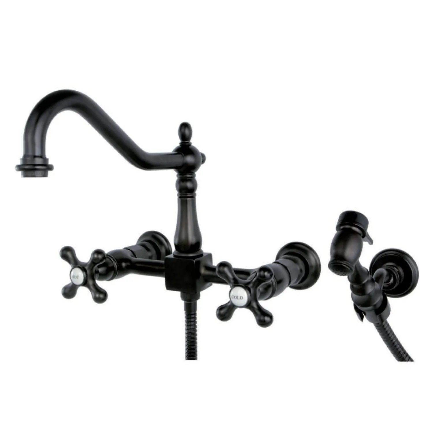 Best Heritage 8" Wall Mount Kitchen Faucet with Brass Sprayer Wall Mounted Kitchen Faucets