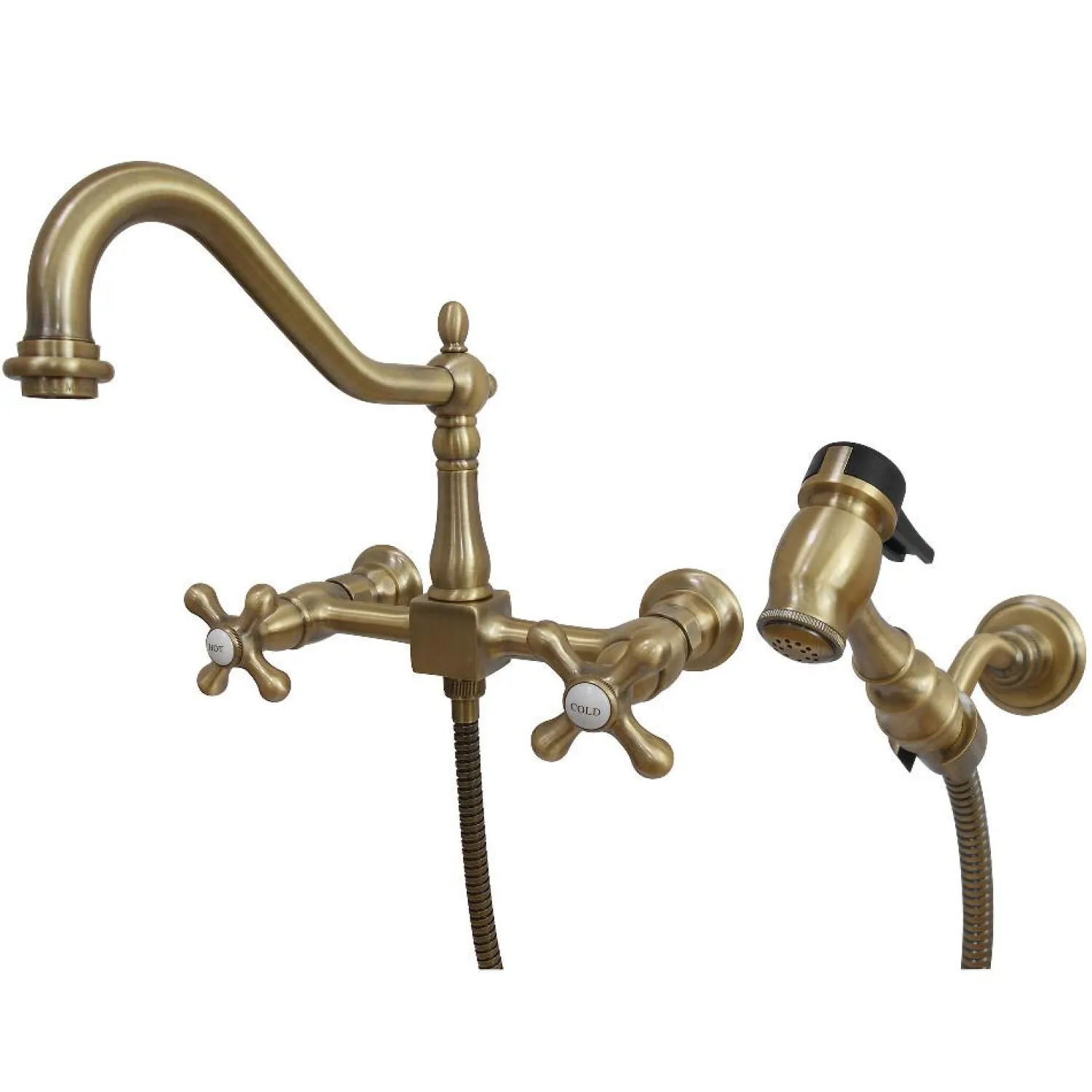 Best Heritage 8" Wall Mount Kitchen Faucet with Brass Sprayer Wall Mounted Kitchen Faucets