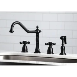 New Heritage Widespread Kitchen Faucet with Brass Sprayer Widespread Kitchen Faucets|Faucets With Side Spray