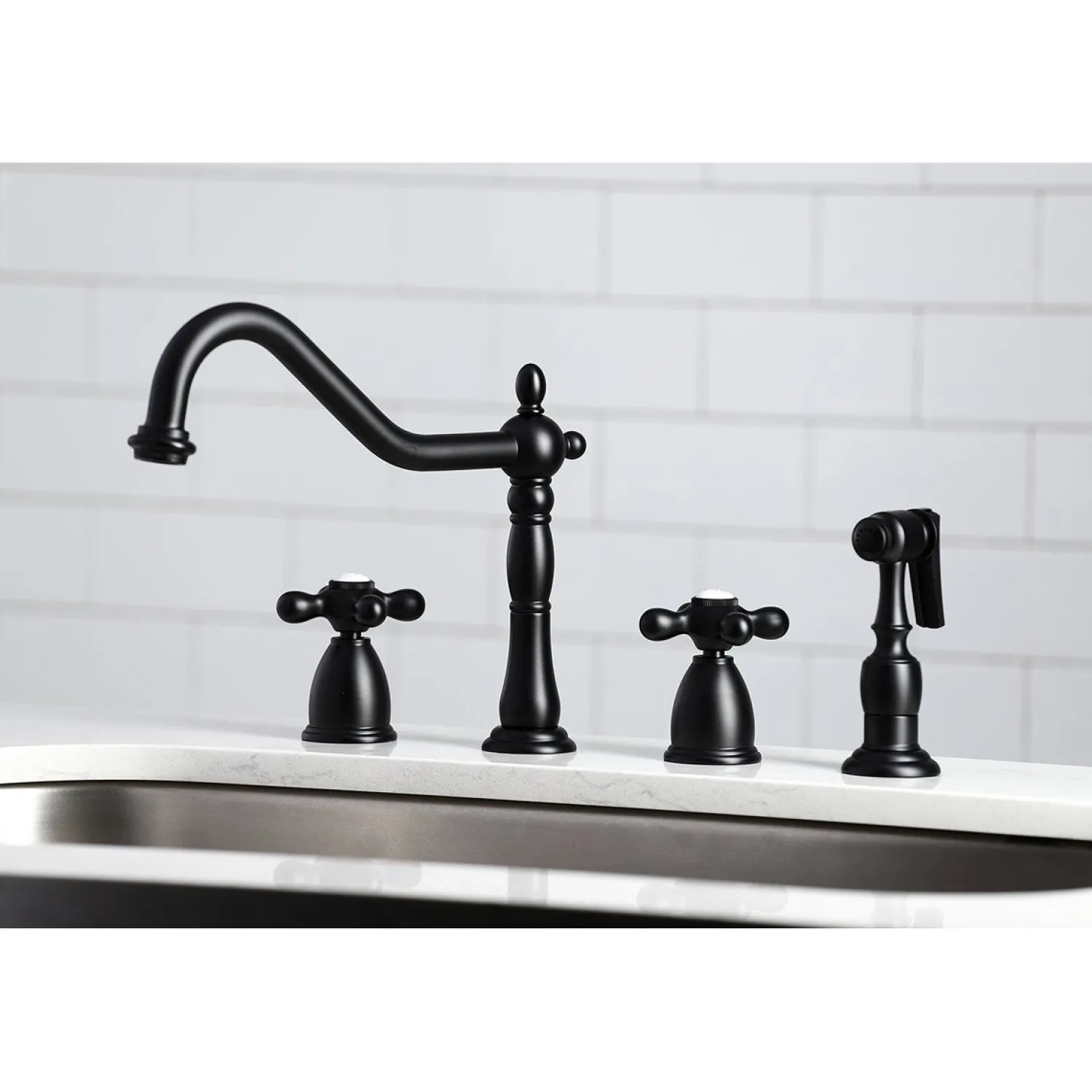 New Heritage Widespread Kitchen Faucet with Brass Sprayer Widespread Kitchen Faucets|Faucets With Side Spray