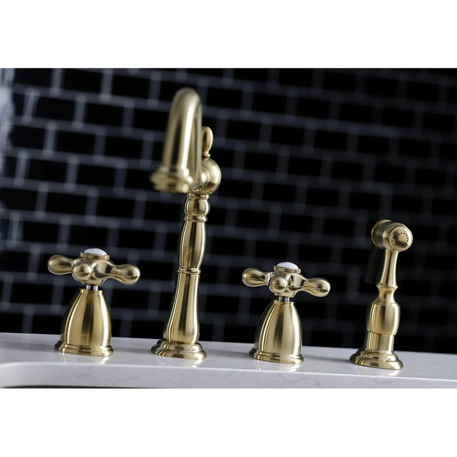 New Heritage Widespread Kitchen Faucet with Brass Sprayer Widespread Kitchen Faucets|Faucets With Side Spray