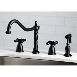 New Heritage Widespread Kitchen Faucet with Brass Sprayer Widespread Kitchen Faucets|Faucets With Side Spray