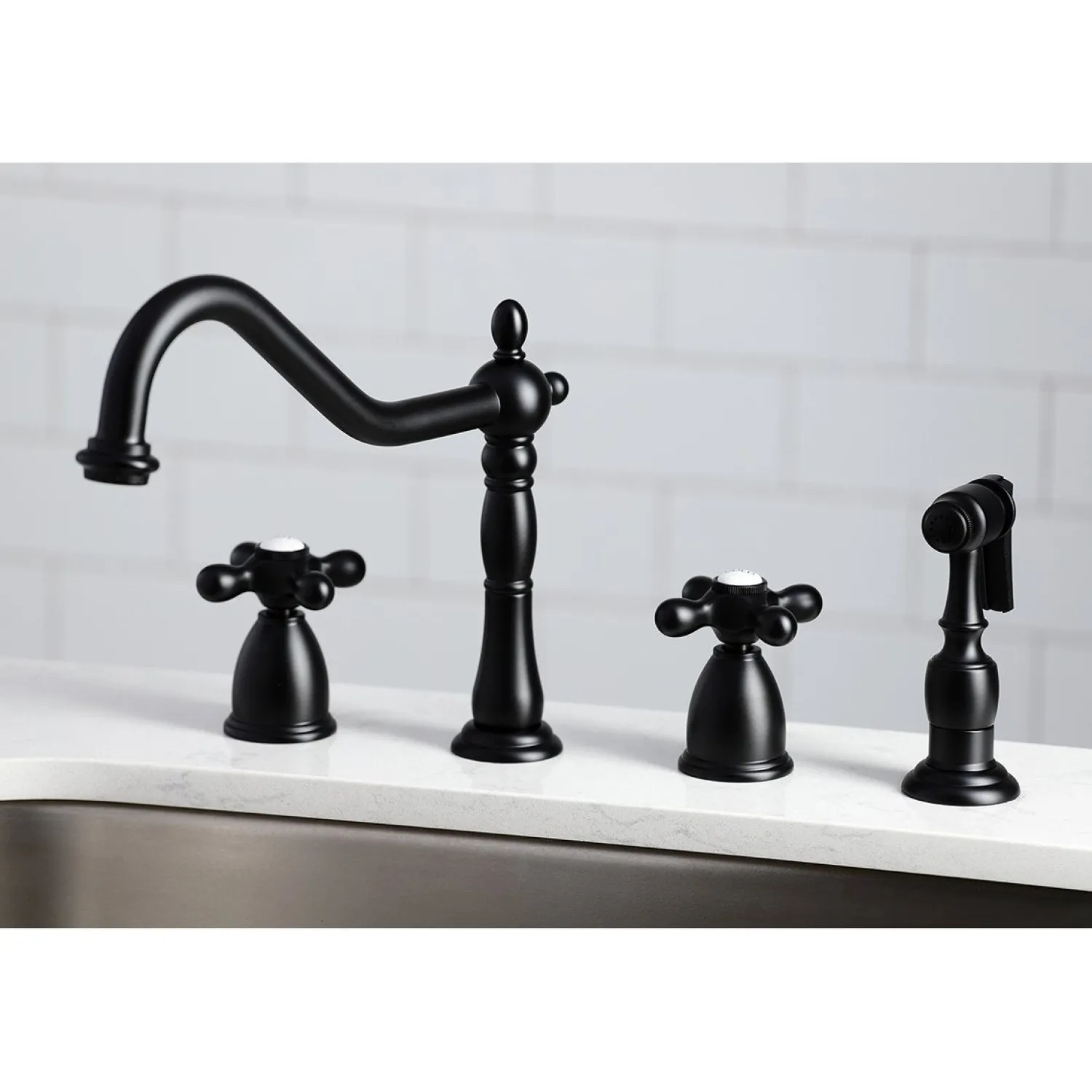 New Heritage Widespread Kitchen Faucet with Brass Sprayer Widespread Kitchen Faucets|Faucets With Side Spray