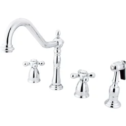 New Heritage Widespread Kitchen Faucet with Brass Sprayer Widespread Kitchen Faucets|Faucets With Side Spray