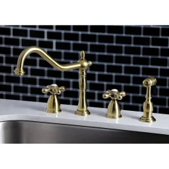 New Heritage Widespread Kitchen Faucet with Brass Sprayer Widespread Kitchen Faucets|Faucets With Side Spray