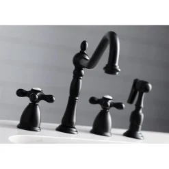New Heritage Widespread Kitchen Faucet with Brass Sprayer Widespread Kitchen Faucets|Faucets With Side Spray