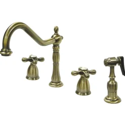 New Heritage Widespread Kitchen Faucet with Brass Sprayer Widespread Kitchen Faucets|Faucets With Side Spray