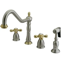 New Heritage Widespread Kitchen Faucet with Brass Sprayer Widespread Kitchen Faucets|Faucets With Side Spray
