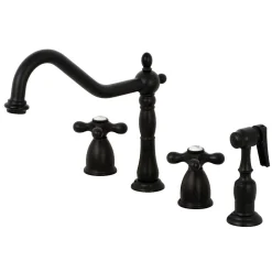 New Heritage Widespread Kitchen Faucet with Brass Sprayer Widespread Kitchen Faucets|Faucets With Side Spray