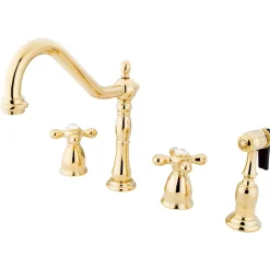 New Heritage Widespread Kitchen Faucet with Brass Sprayer Widespread Kitchen Faucets|Faucets With Side Spray