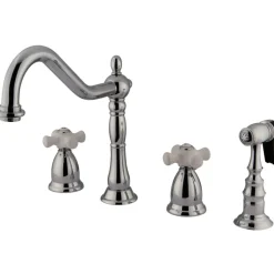 New Heritage Widespread Deck Mount 4-Hole Kitchen Faucet Widespread Kitchen Faucets|Faucets With Side Spray