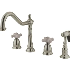 New Heritage Widespread Deck Mount 4-Hole Kitchen Faucet Widespread Kitchen Faucets|Faucets With Side Spray