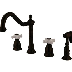New Heritage Widespread Deck Mount 4-Hole Kitchen Faucet Widespread Kitchen Faucets|Faucets With Side Spray