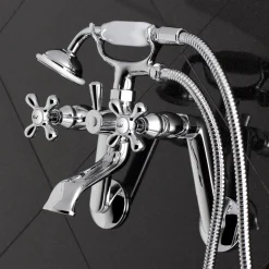 Online 2-Hole Tub Wall Mount Clawfoot Tub Faucet with Hand Shower Tub & Shower Sets|Tub Faucets