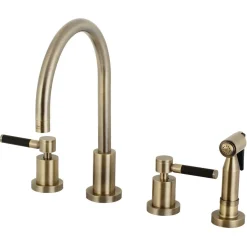 Clearance Kaiser 8-Inch Widespread Kitchen Faucet with Brass Sprayer Widespread Kitchen Faucets|Faucets With Side Spray
