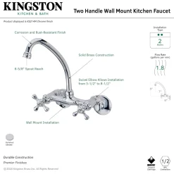 Online Kingston 6" Adjustable Center Wall Mount Kitchen Faucet in Polished Chrome Wall Mounted Kitchen Faucets