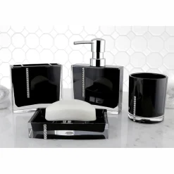 Clearance Krystal Bathware Reef 4-Piece Bath Accessory Set Soap Dishes & Dispensers|Toothbrush Holders & Tumblers