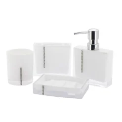 Clearance Krystal Bathware Reef 4-Piece Bath Accessory Set Soap Dishes & Dispensers|Toothbrush Holders & Tumblers