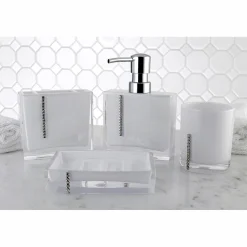 Clearance Krystal Bathware Reef 4-Piece Bath Accessory Set Soap Dishes & Dispensers|Toothbrush Holders & Tumblers