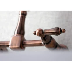 Outlet KS124ALAC Heritage Two-Handle Wall Mount Bridge Kitchen Faucet, Antique Copper Wall Mounted Kitchen Faucets