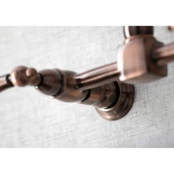 Outlet KS124ALAC Heritage Two-Handle Wall Mount Bridge Kitchen Faucet, Antique Copper Wall Mounted Kitchen Faucets