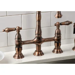 Online KS127ALBSAC Heritage Bridge Kitchen Faucet with Brass Sprayer, Antique Copper Bridge Faucets