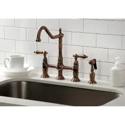 Online KS127ALBSAC Heritage Bridge Kitchen Faucet with Brass Sprayer, Antique Copper Bridge Faucets