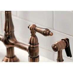 Online KS127ALBSAC Heritage Bridge Kitchen Faucet with Brass Sprayer, Antique Copper Bridge Faucets