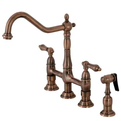 Online KS127ALBSAC Heritage Bridge Kitchen Faucet with Brass Sprayer, Antique Copper Bridge Faucets