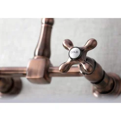 Outlet KS124AXAC Heritage Two-Handle Wall Mount Bridge Kitchen Faucet, Antique Copper Wall Mounted Kitchen Faucets