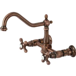 Outlet KS124AXAC Heritage Two-Handle Wall Mount Bridge Kitchen Faucet, Antique Copper Wall Mounted Kitchen Faucets