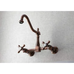 Outlet KS124AXAC Heritage Two-Handle Wall Mount Bridge Kitchen Faucet, Antique Copper Wall Mounted Kitchen Faucets