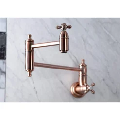 Online KS310AXAC Restoration Wall Mount Pot Filler Kitchen Faucet, Antique Copper Wall Mounted Kitchen Faucets