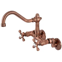 KS322AXAC Vintage 6" Adjustable Center Wall Mount Kitchen Faucet, Antique Copper Wall Mounted Kitchen Faucets