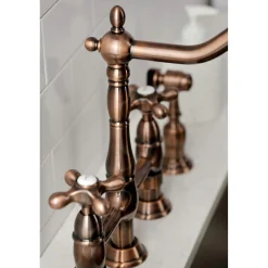 Discount KS127AXBSAC Heritage Bridge Kitchen Faucet with Brass Sprayer, Antique Copper Bridge Faucets