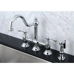 New KS3791BLBS Restoration Kitchen Bridge Faucet with Brass Sprayer in Polished Chrome Faucets With Side Spray|Bridge Faucets