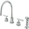 KS8721CML Manhattan Double Handle Widespread Kitchen Faucet with Non-Metallic Sprayer Widespread Kitchen Faucets