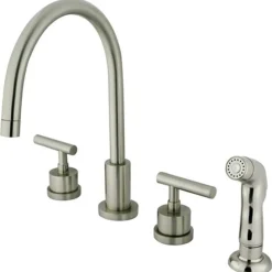 Outlet KS8728CML Manhattan Double Handle Widespread Kitchen Faucet with Non-Metallic Sprayer Widespread Kitchen Faucets