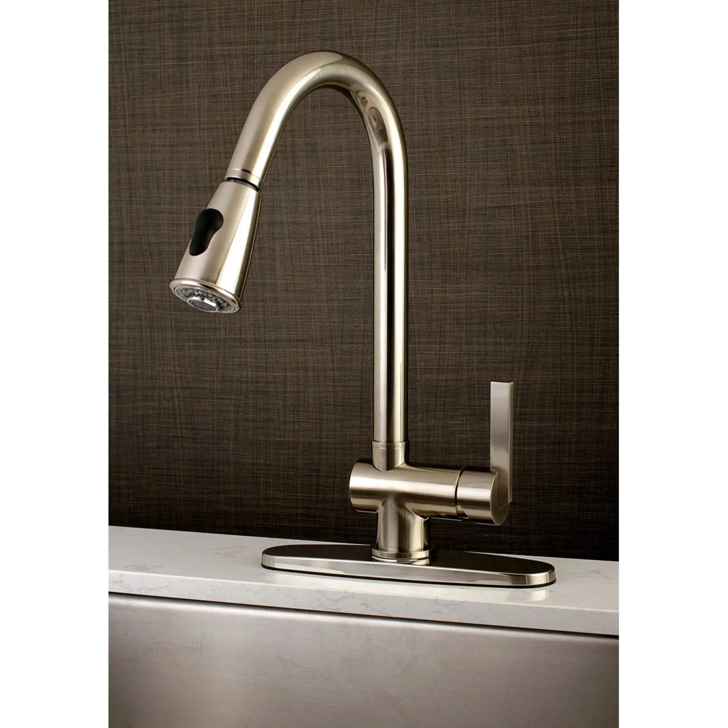KS8898CTL Pull-Down Kitchen Faucet in Brushed Nickel Single Hole